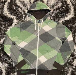 Point Zero Black Label Men's Green Plaid Argyle Zip Up Hoodie Size M